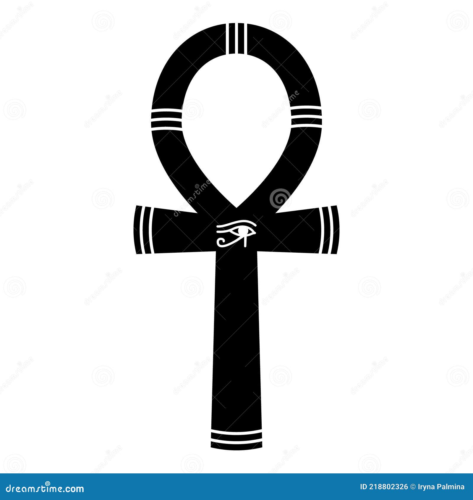 egyptian ankh icon. black occult  immortality with eye horus in center.