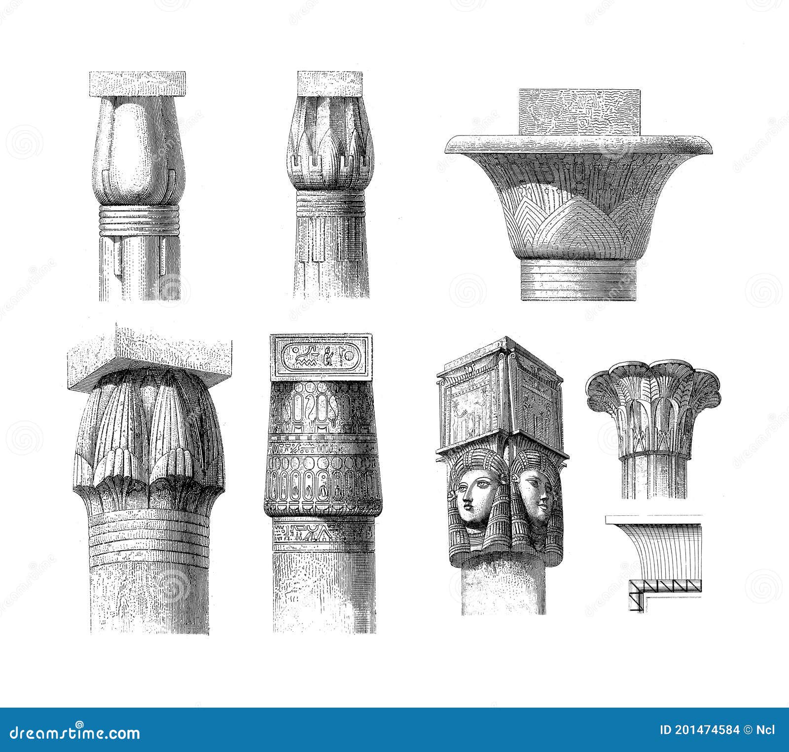 Egyptian Capitals | Antique Architectural Illustrations Stock ...