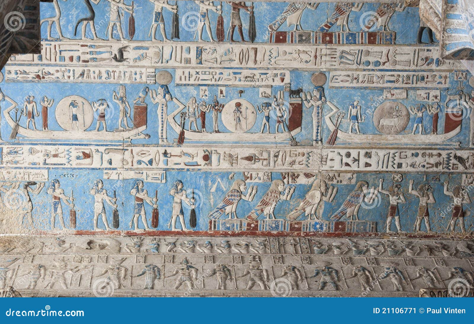 Egyptian Hieroglyphic Paintings on a Temple Wall Stock Image Image of