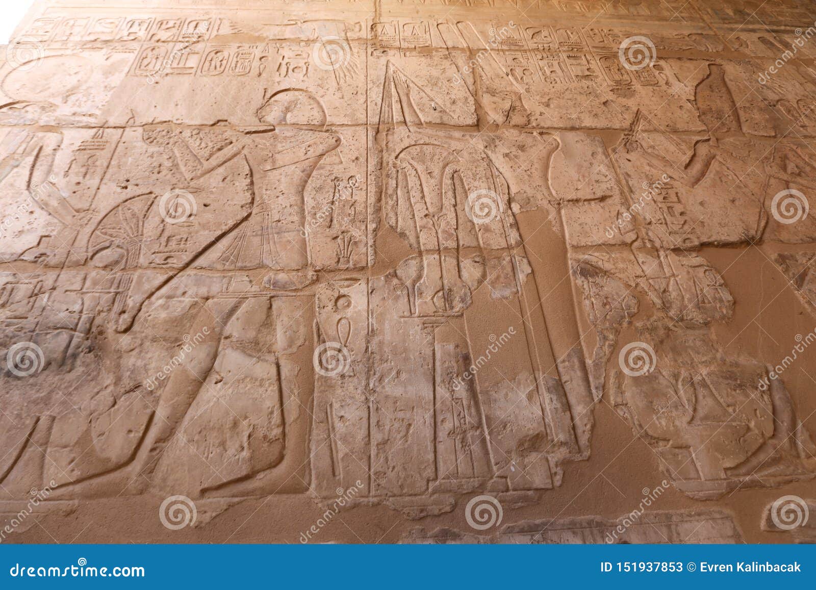 egyptian hieroglyphs in mortuary temple of seti i, luxor, egypt