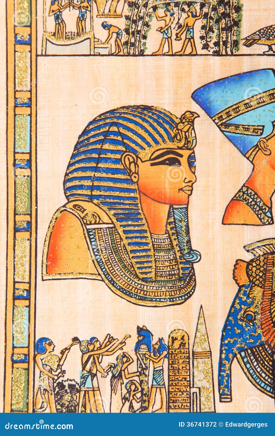 king Tutankhamen 20x15 Cm Hand Painted Egyptian Papyrus 