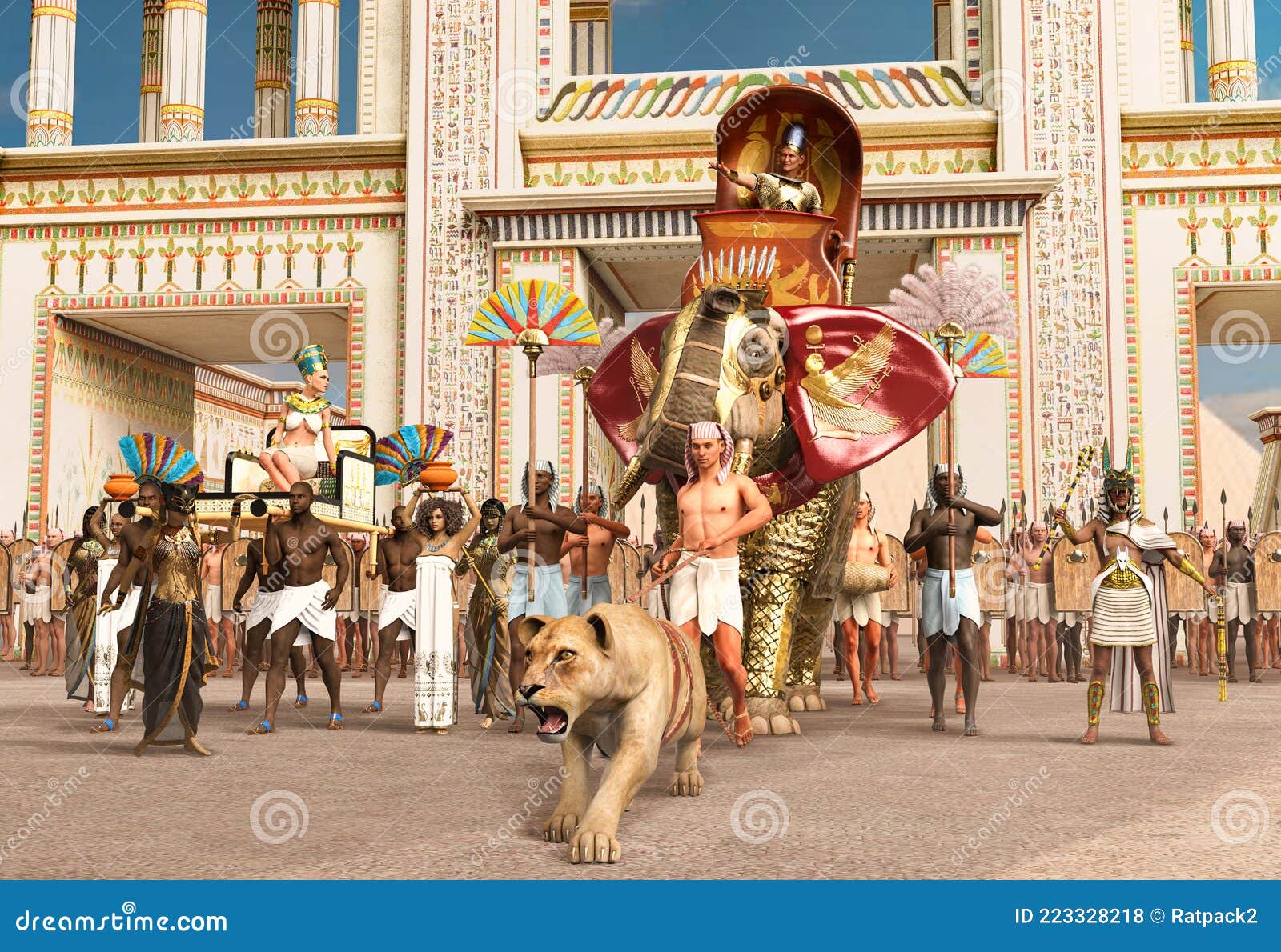 Egyptian Pharaoh Parading A War Elephant Through His Capital Royalty