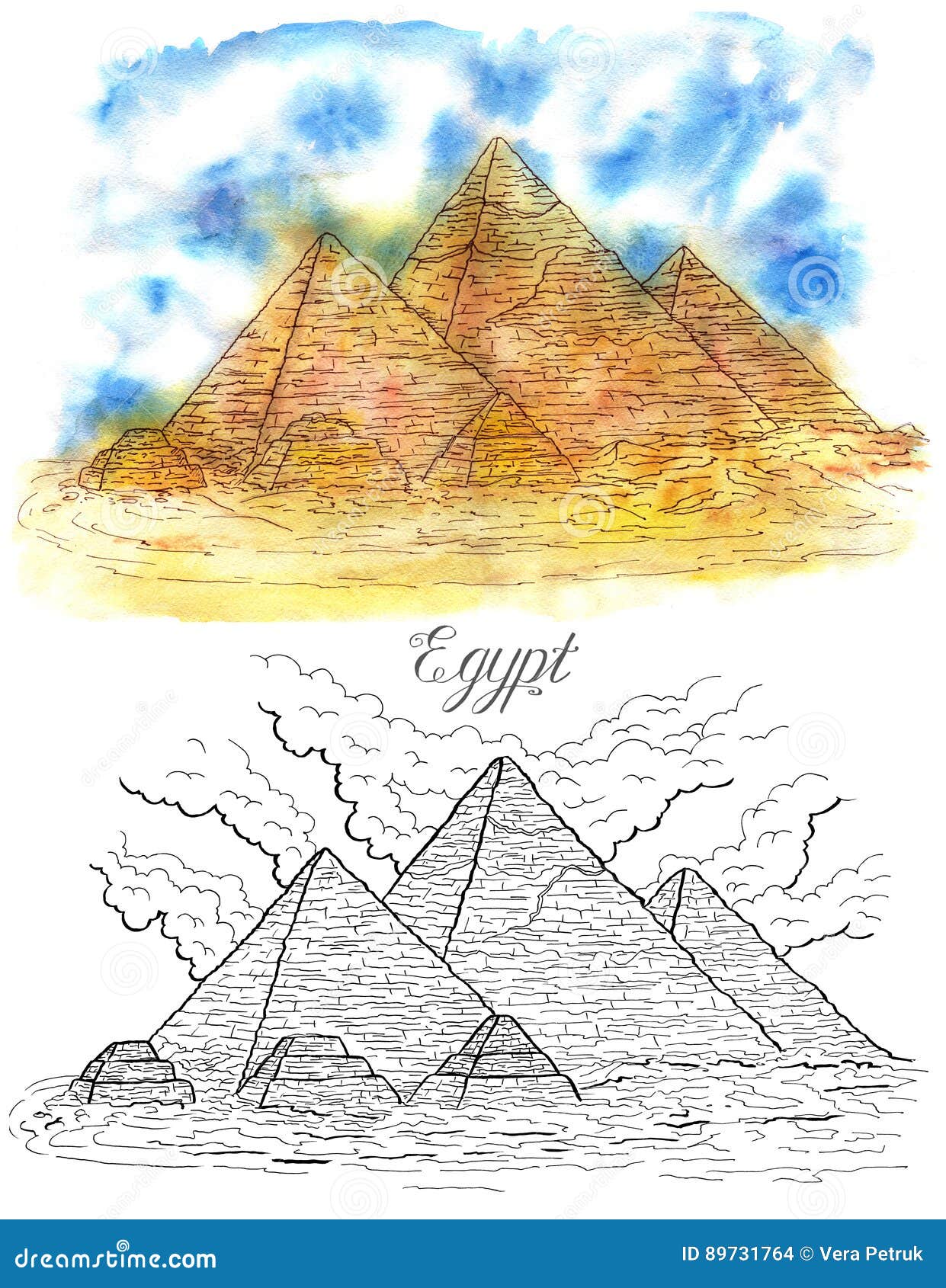 Egyptian pyramids stock illustration. Illustration of doodle - 89731764