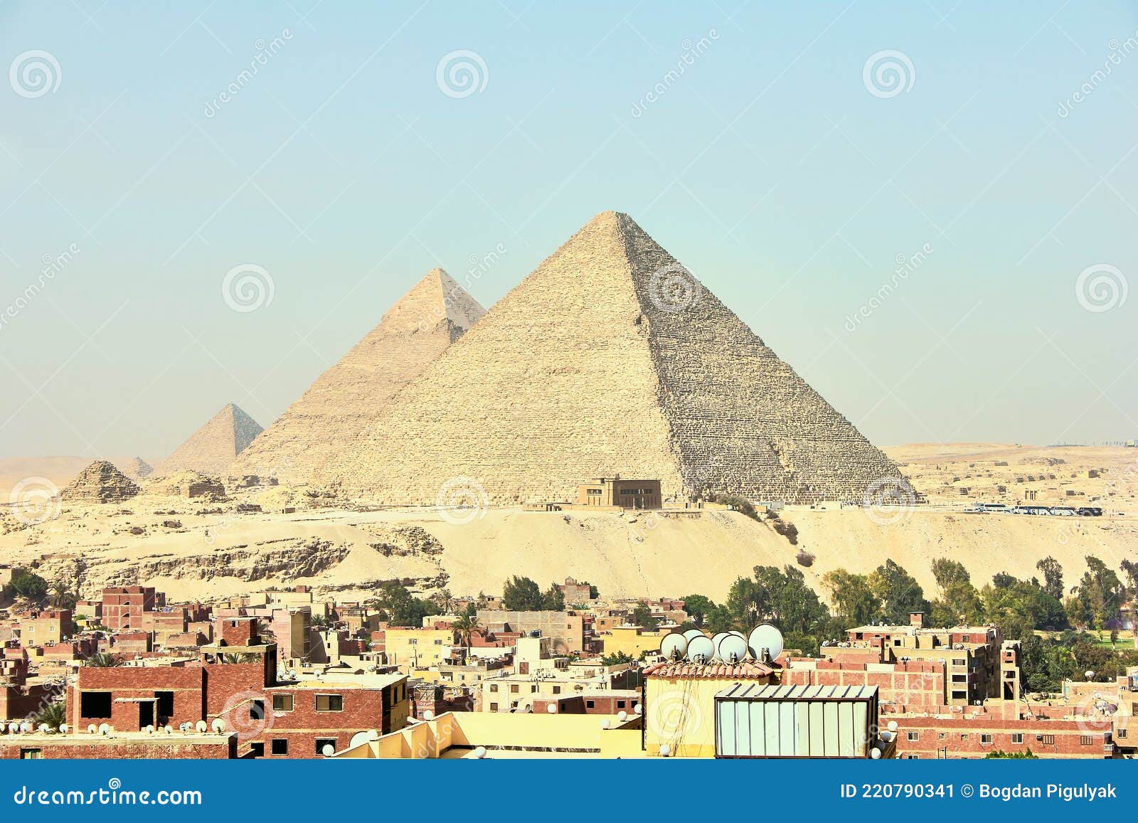 Egyptian Pyramids. Settlement at the Foot of the Pyramids Stock Image