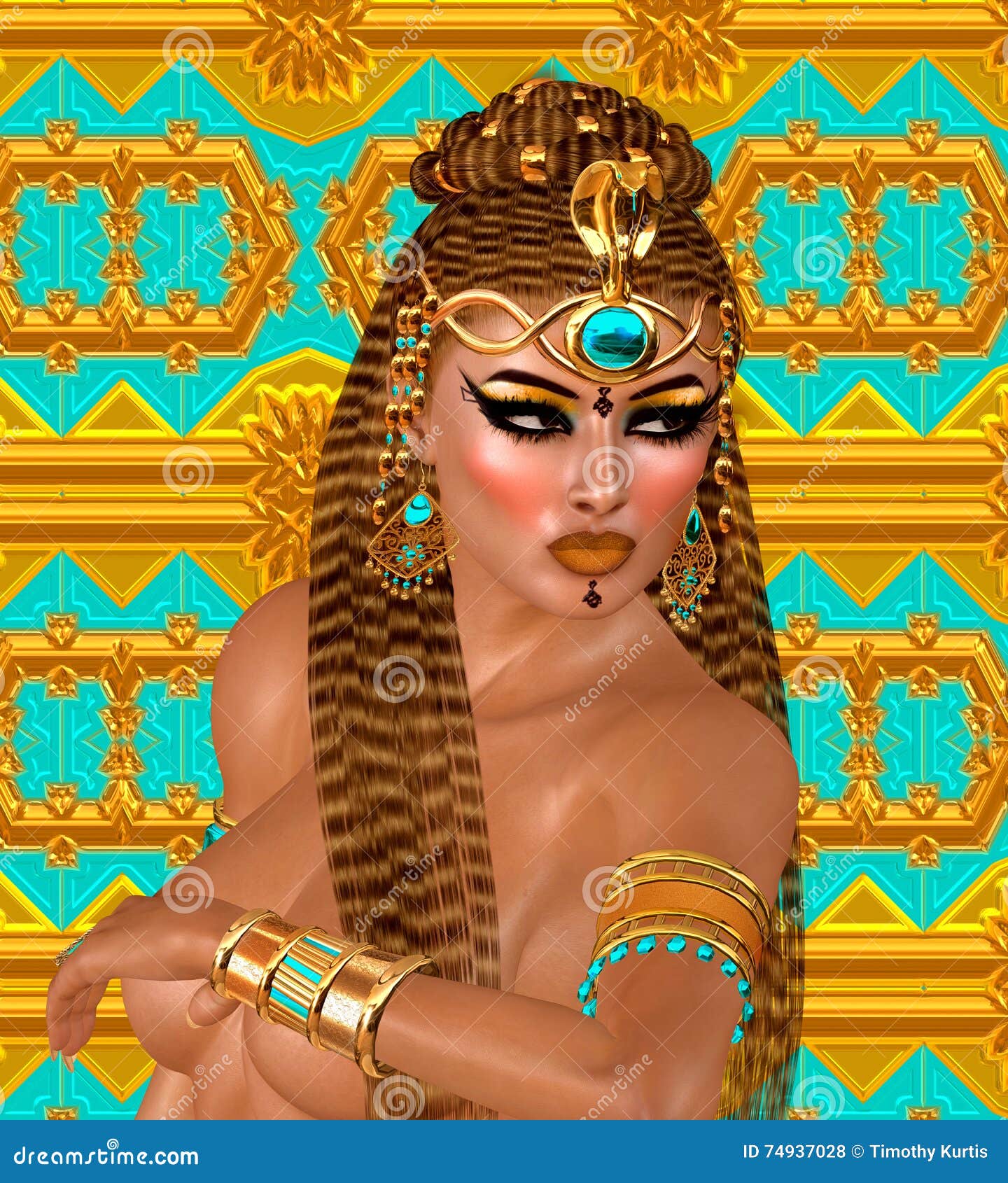 Egyptian Woman Beads Beauty And Gold In Our Digital Art Fantasy Scene