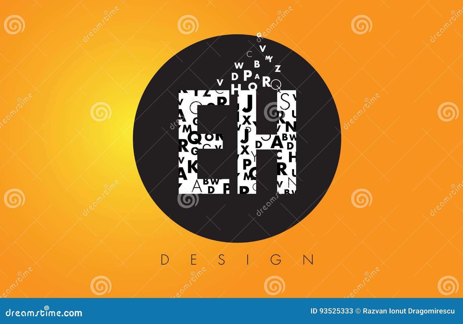 eh e h logo made of small letters with black circle and yellow b