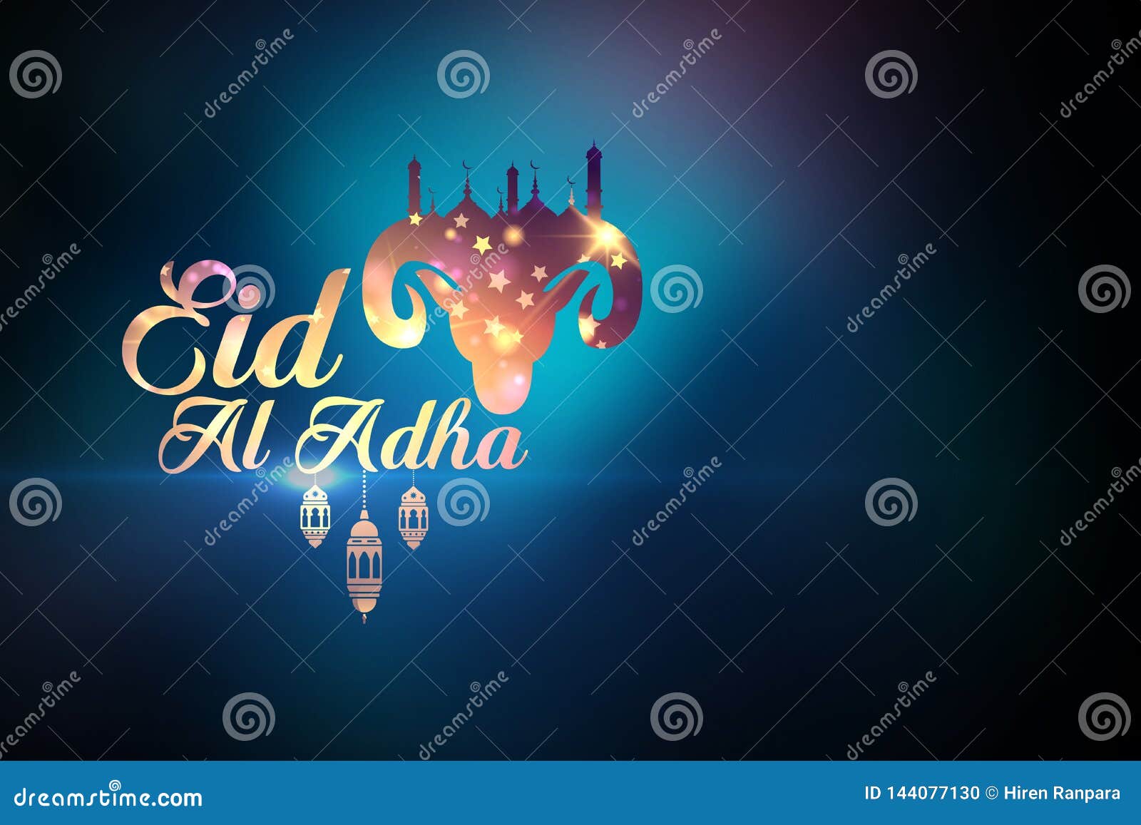 eid al adha greetings illustrating moaque on sheep head