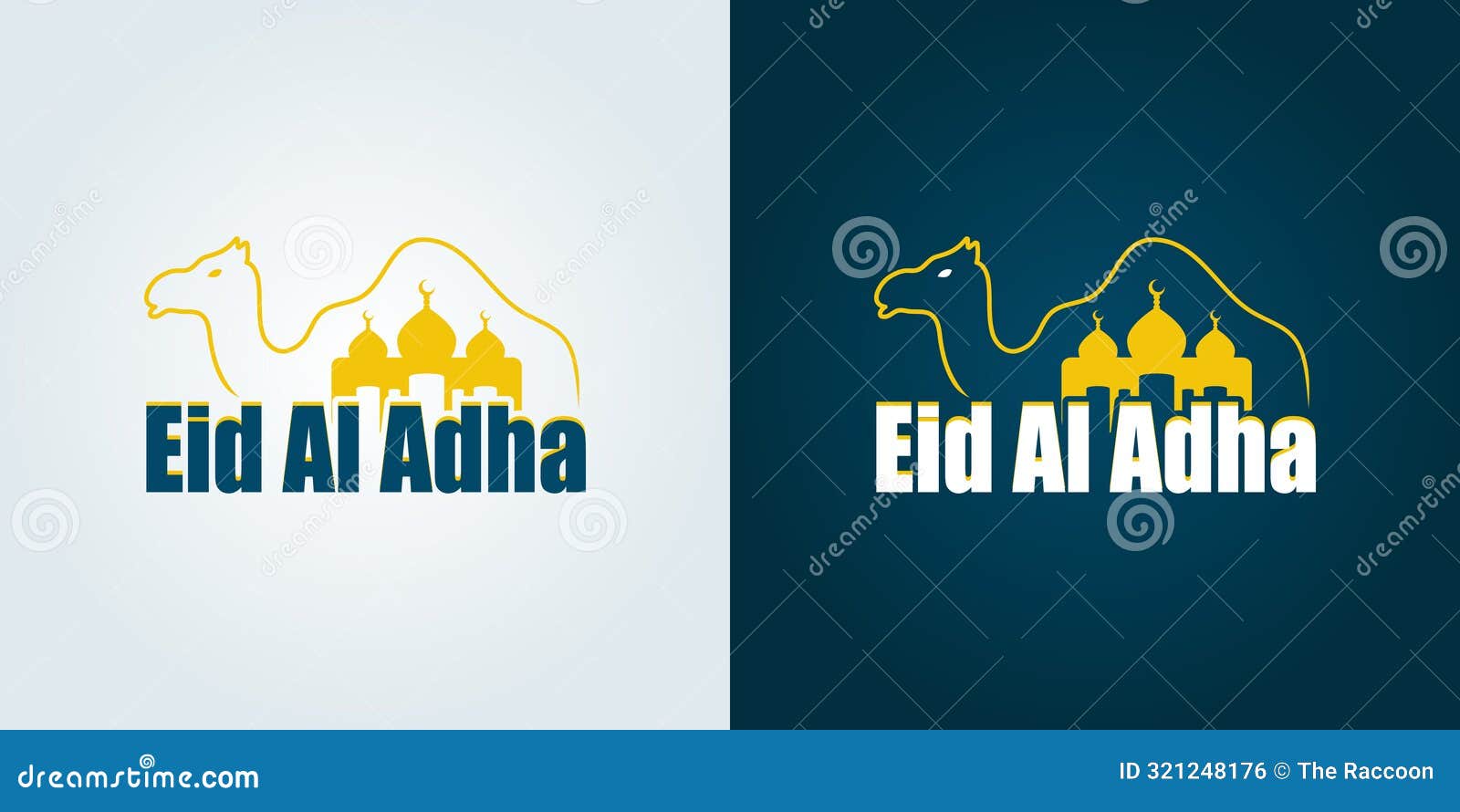 eid al adha greeting card with camel and mosque