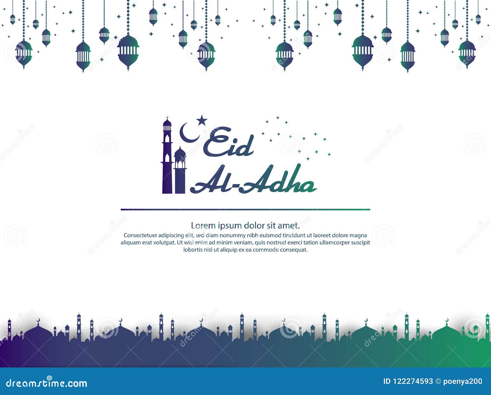 Eid Al Adha Mubarak Islamic Greeting Card Design with Dome Mosque and ...