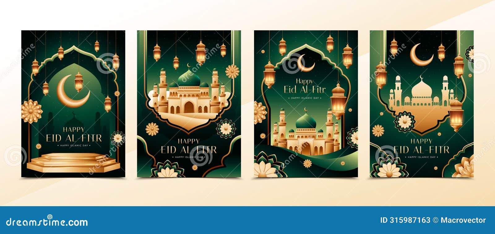 eid al-fitr cards in realistic 