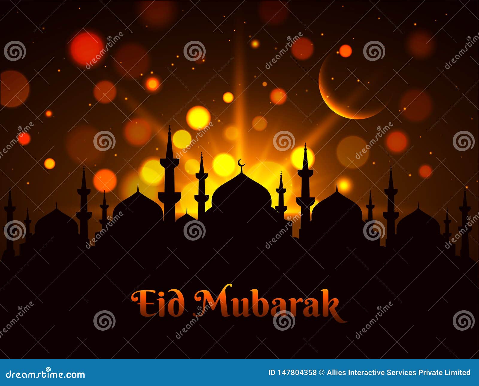 Eid Mubarak Background with Illustration of Mosque Masjid and Moon for  Header Banner. Stock Illustration - Illustration of background, glow:  147804358
