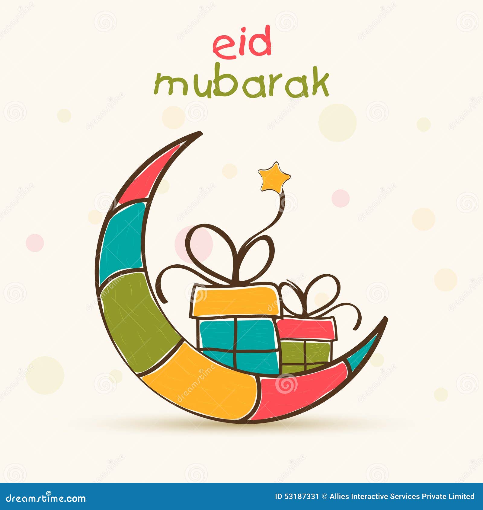 Eid Mubarak Celebration Greeting Card With Moon And Gift 