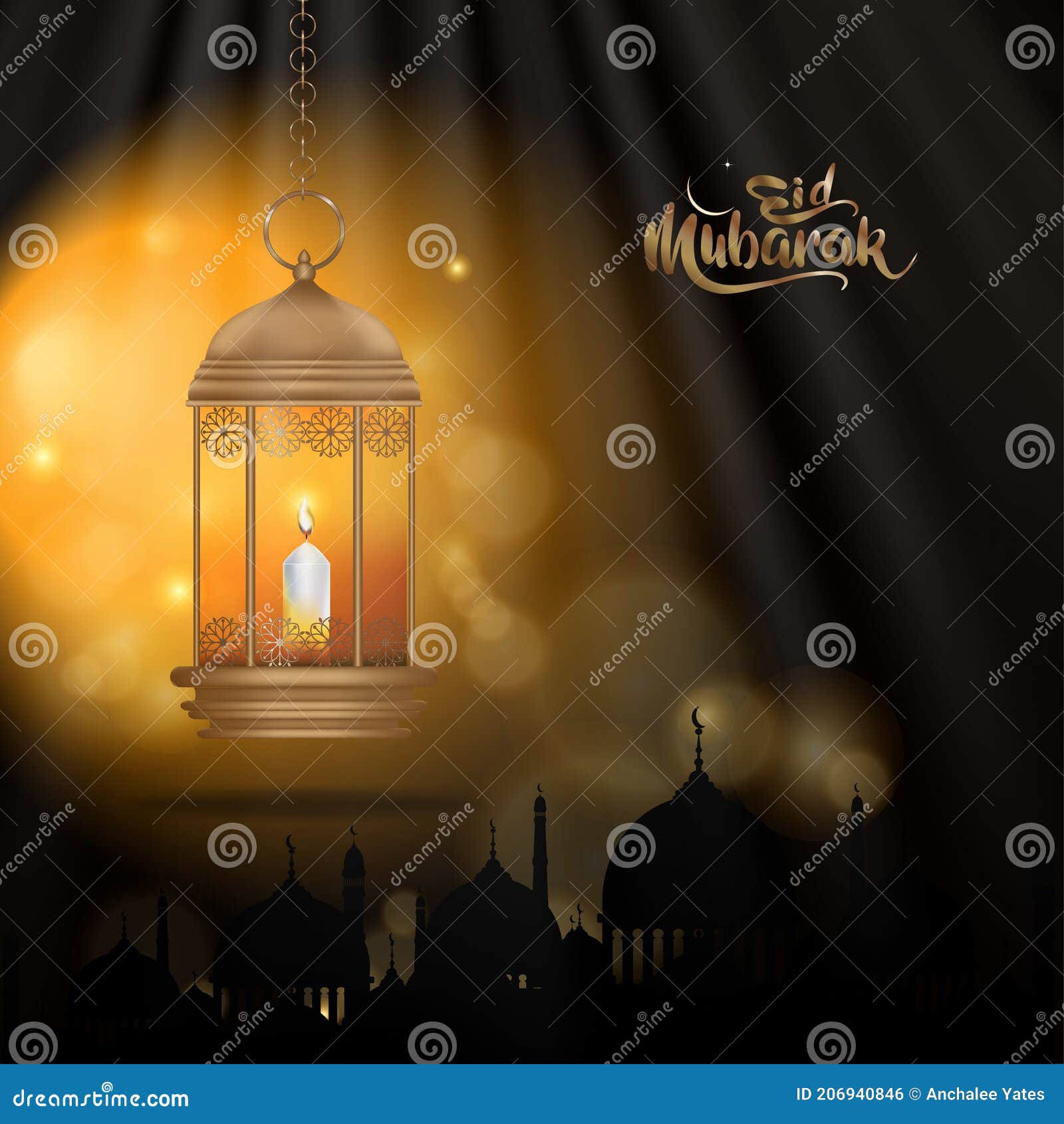 Eid Mubarak Islamic Calligraphy Design with Crescent Moon and  Mosque,Ramadan Kareem Banner or Invitations Card with 3d Lantern Stock  Vector - Illustration of desert, festival: 206940846