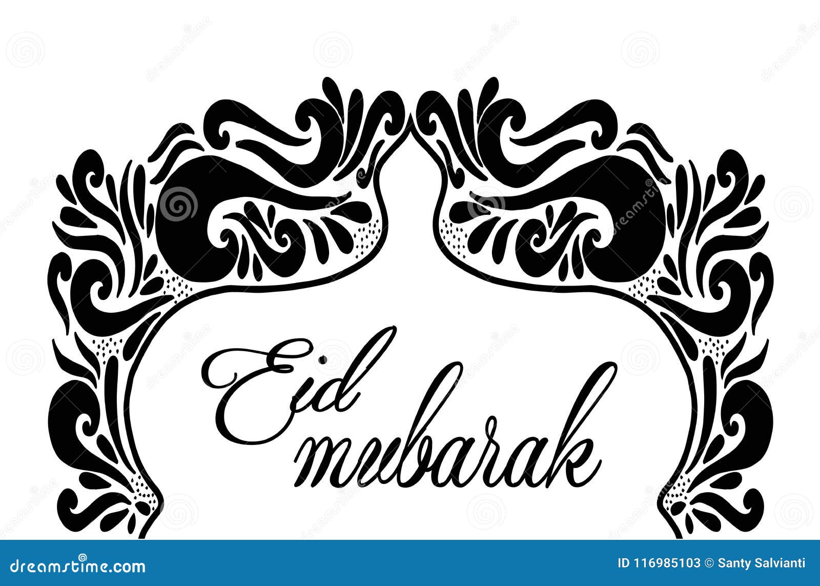 Eid Mubarak with Mosque Using Doodle Style, Hand Drawing Stock Illustration  - Illustration of light, building: 116985103