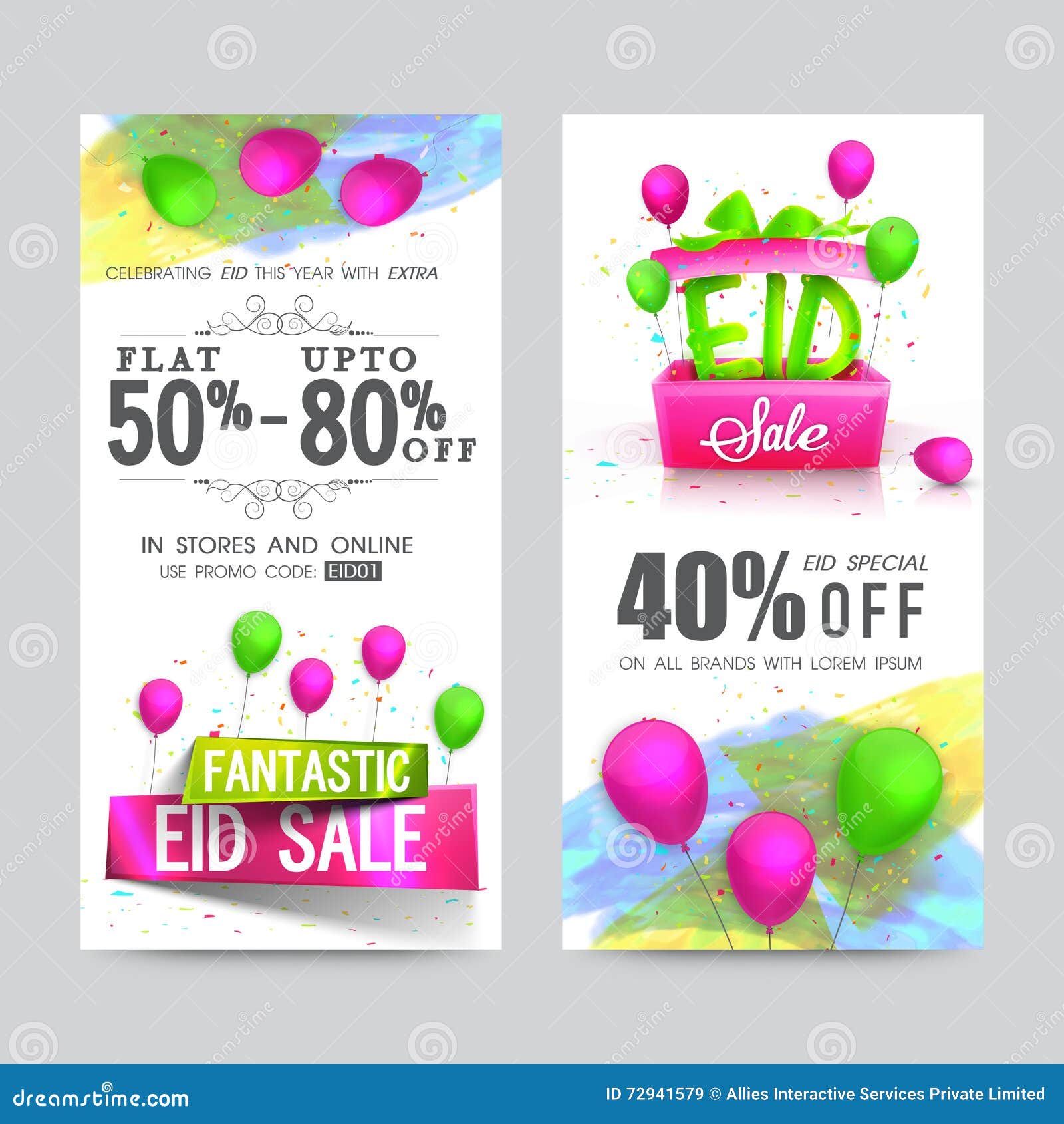 Eid Mubarak Sale Website Banners. Stock Illustration - Illustration of ...