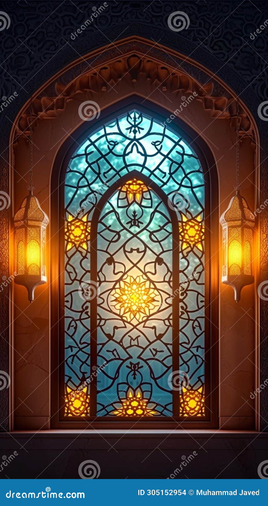 eid ul fitr background islamic lantern, mosque, window concept