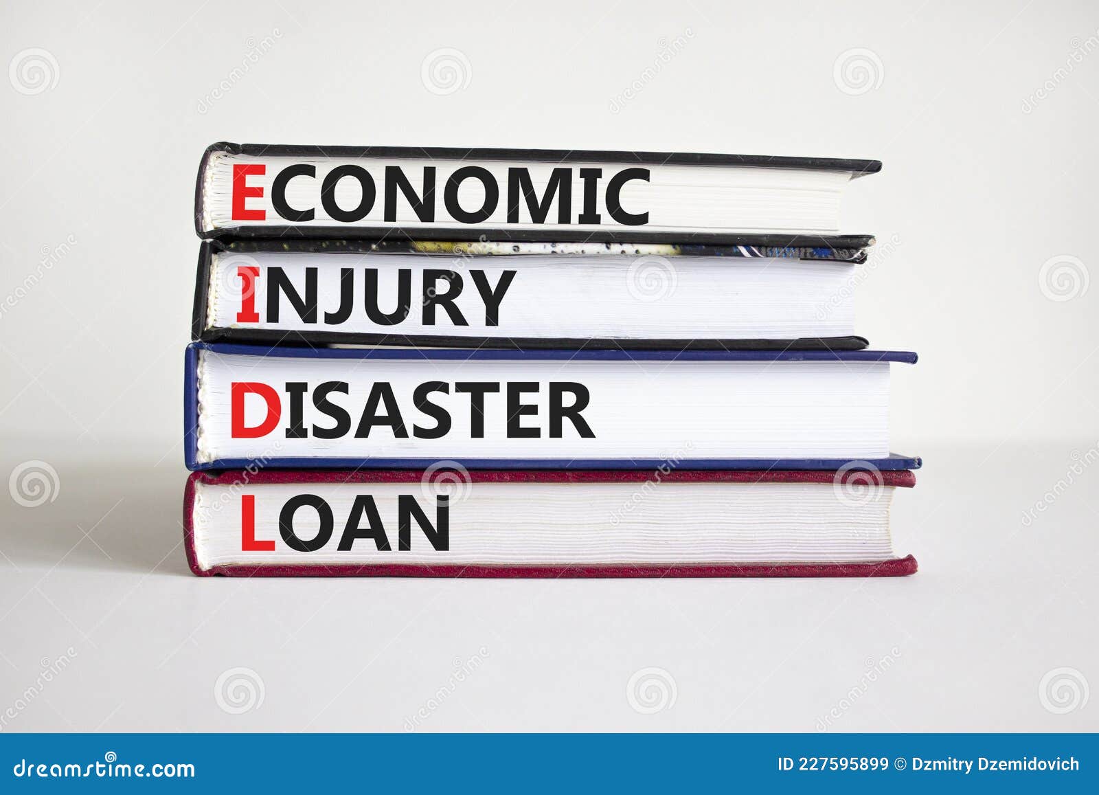 eidl . abbreviation eidl economic injury disaster loan on books. beautiful white background. copy space. business and eidl