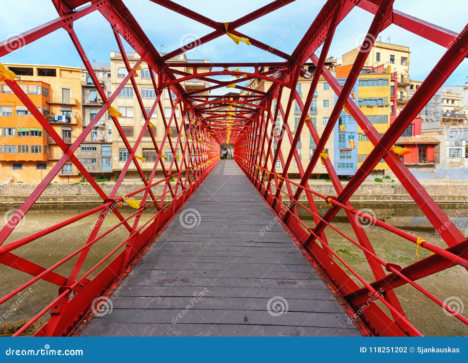 the eiffel bridge over the onyar river, girona, catalonia, spain