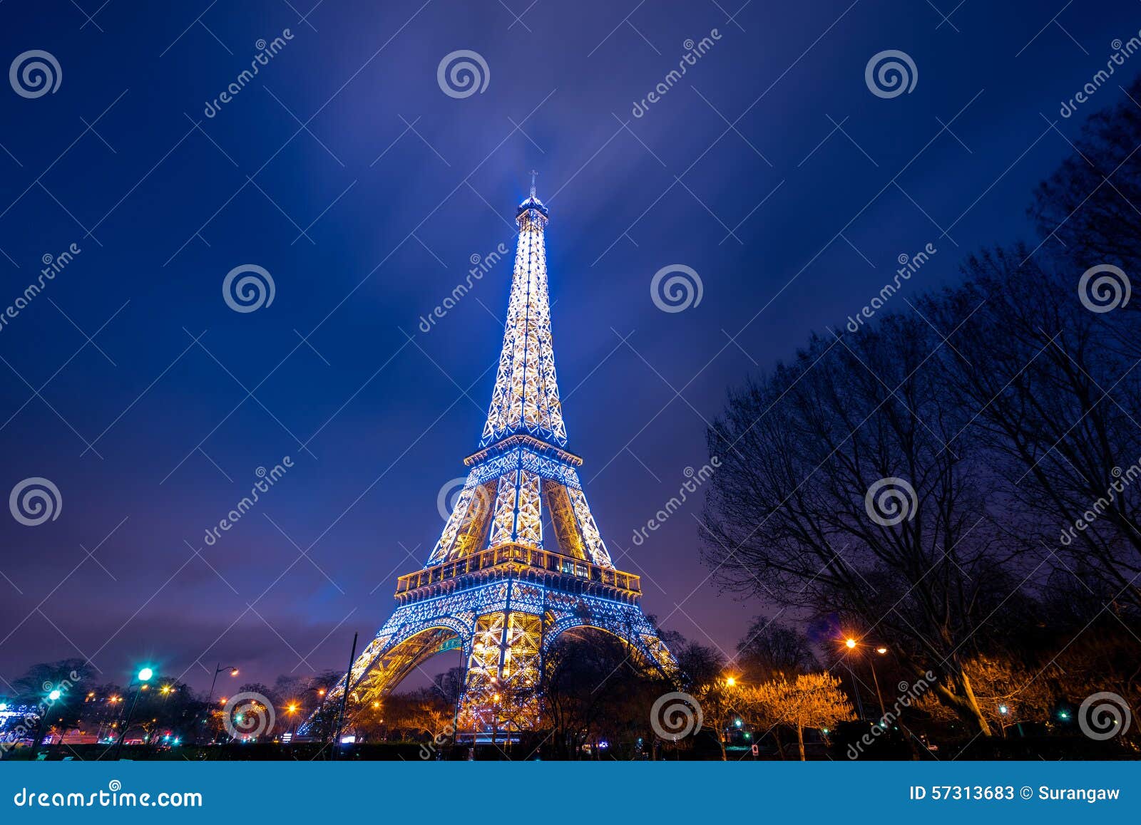 Eiffel Tower Brightly Illuminated At Dusk Editorial Stock Photo Image
