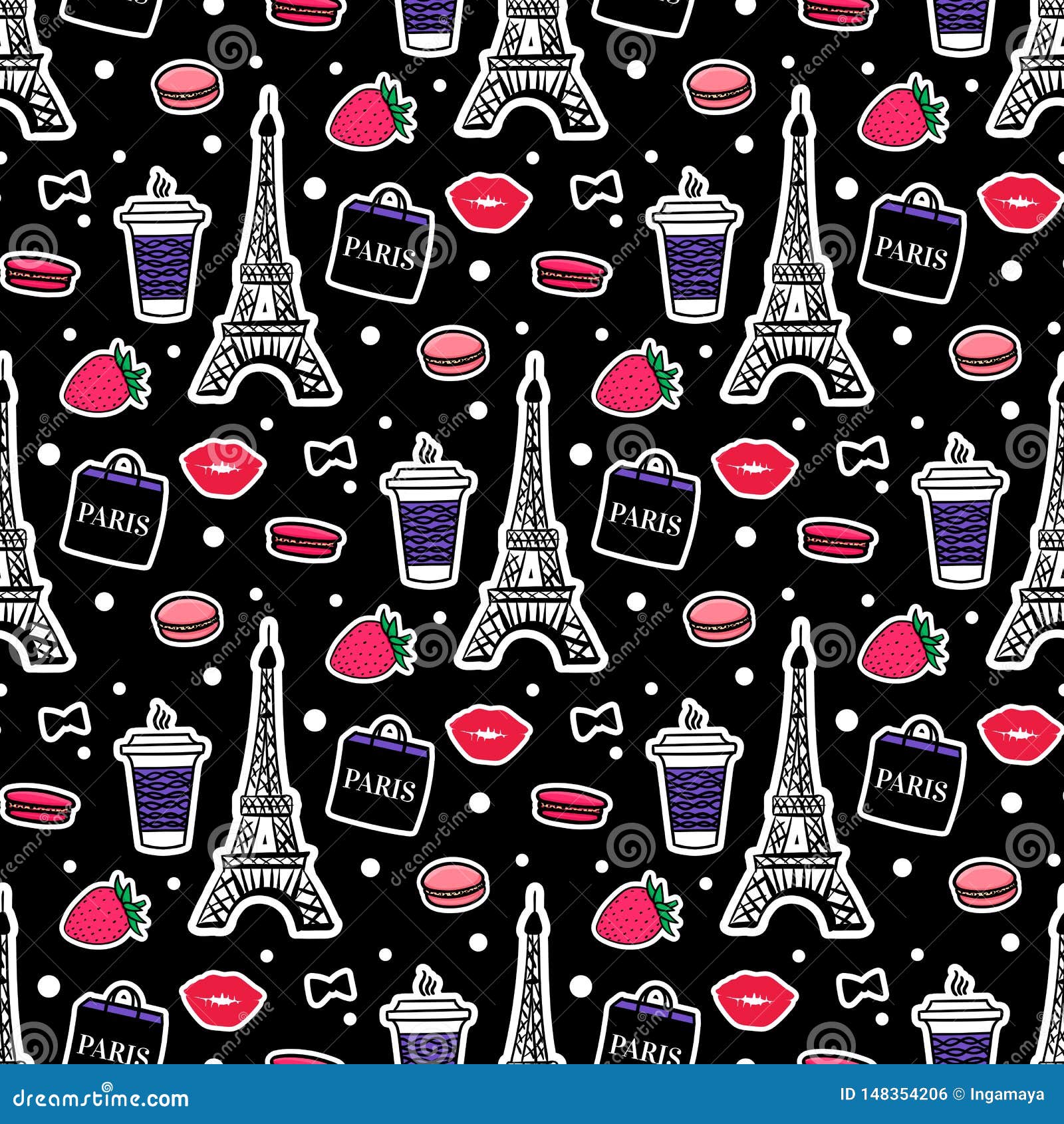 Eiffel Tower with Coffe and Macaroons. Paris Style. Surface Design. Vector Sketch Illustration Stickers on Black Stock Vector - Illustration of color, banner: 148354206 Eiffel Tower with Coffe and Macaroons. Paris Style. Surface Design. Vector Sketch Illustration Stickers on Black Stock Vector - Illustration of color, banner: 148354206