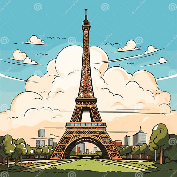 Eiffel Tower Hand-drawn Comic Illustration. Eiffel Tower. Vector Doodle ...