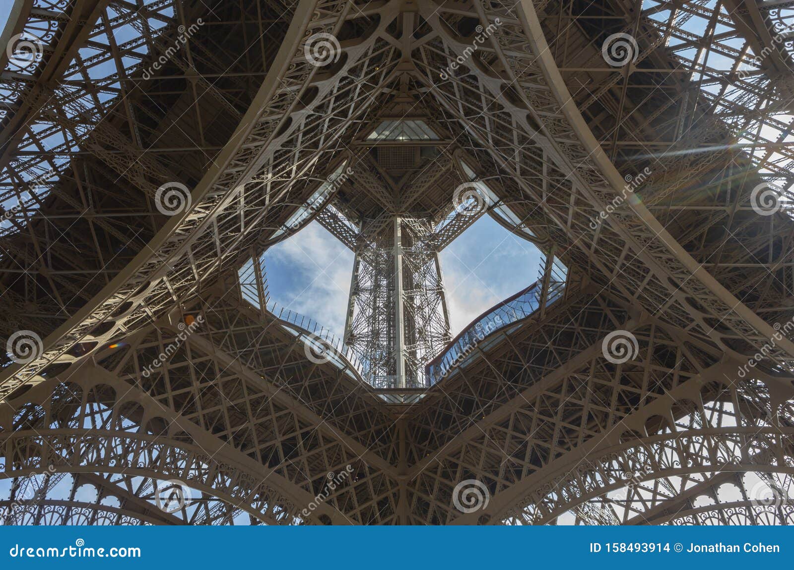 the eiffel tower, looking upwards paris, france