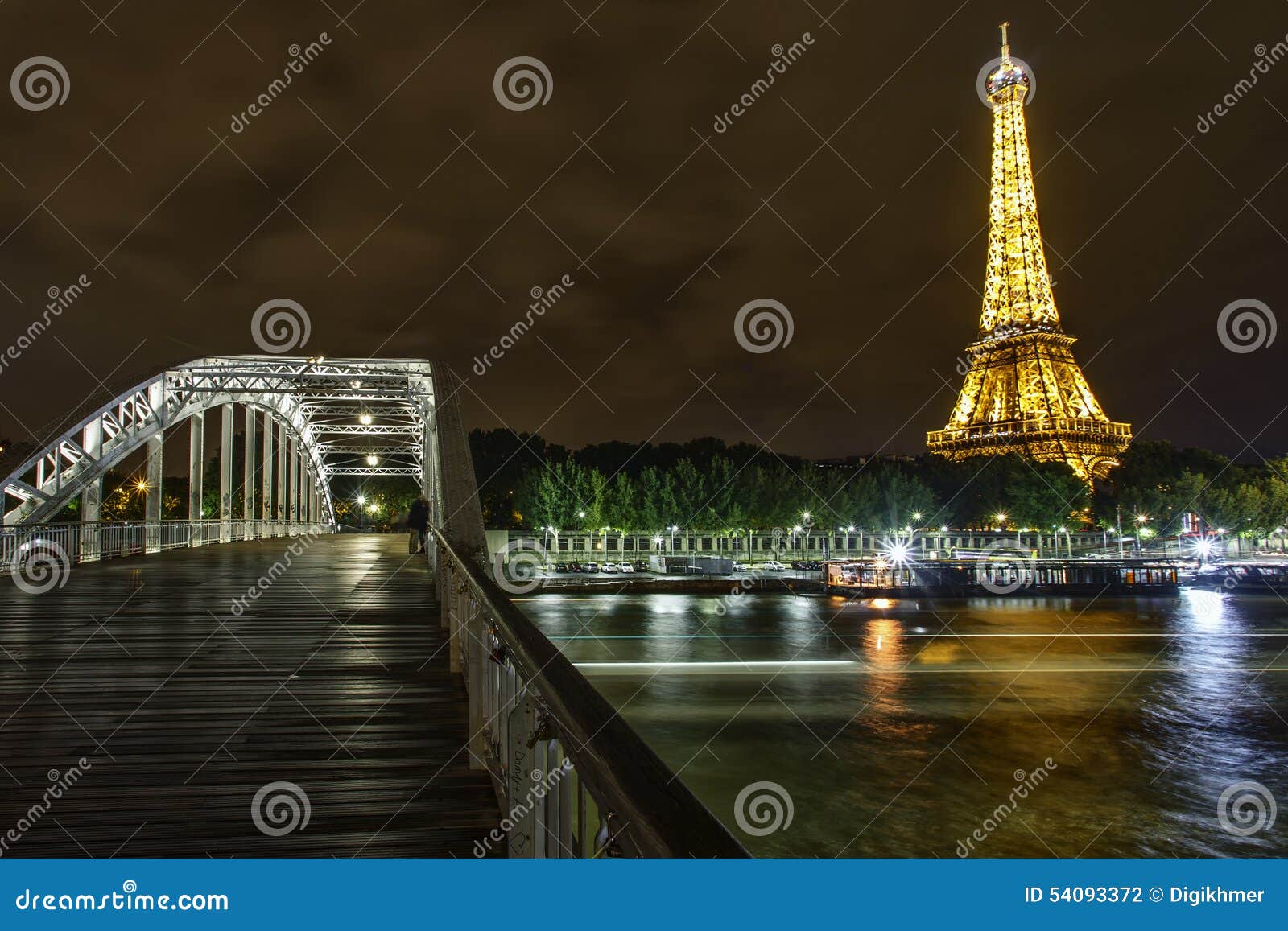 Eiffel Tower at Night and the Debilly Bridge Editorial Photography