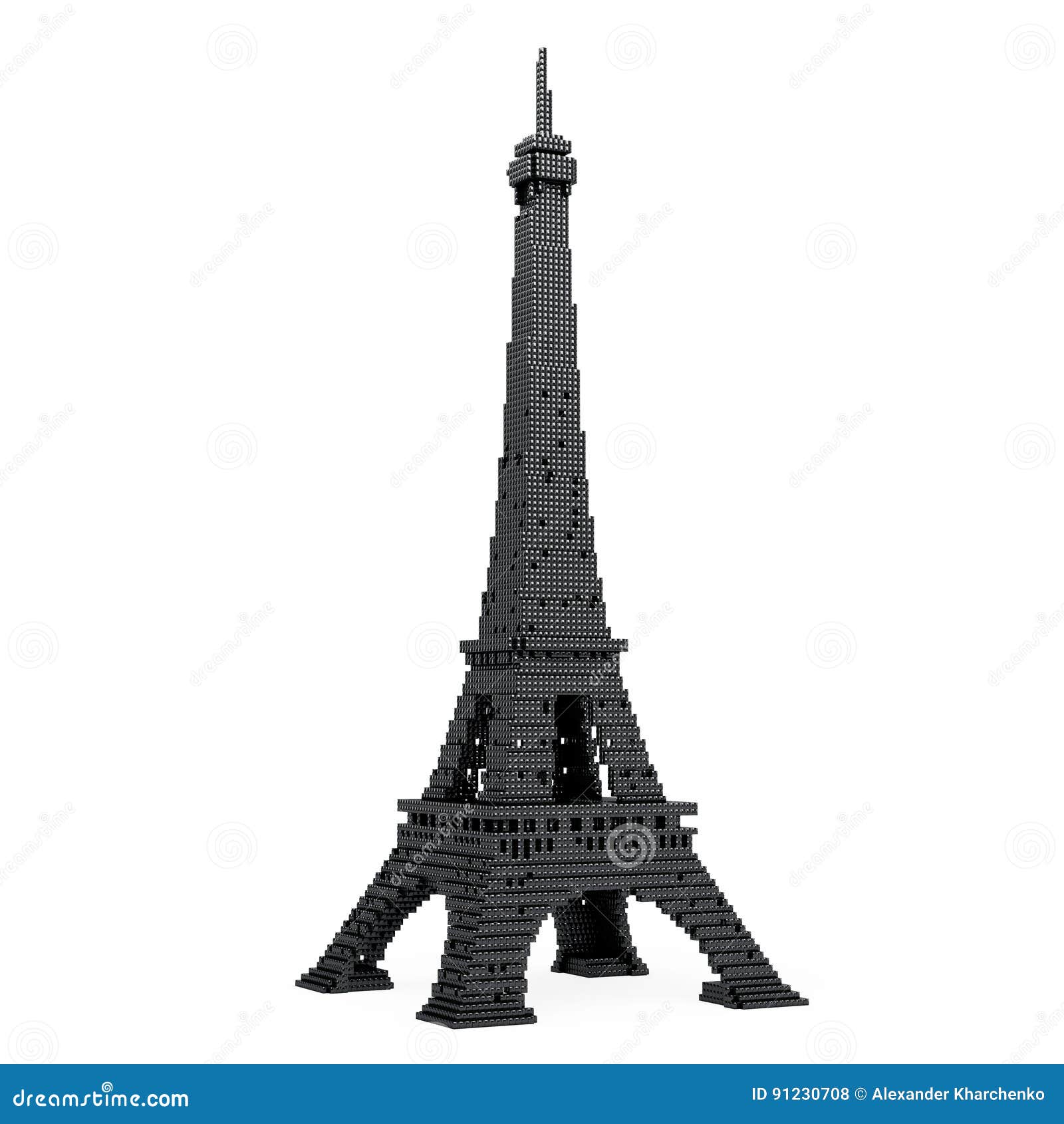 Eiffel Tower in Pixel Art Style. 3d Rendering Stock Illustration