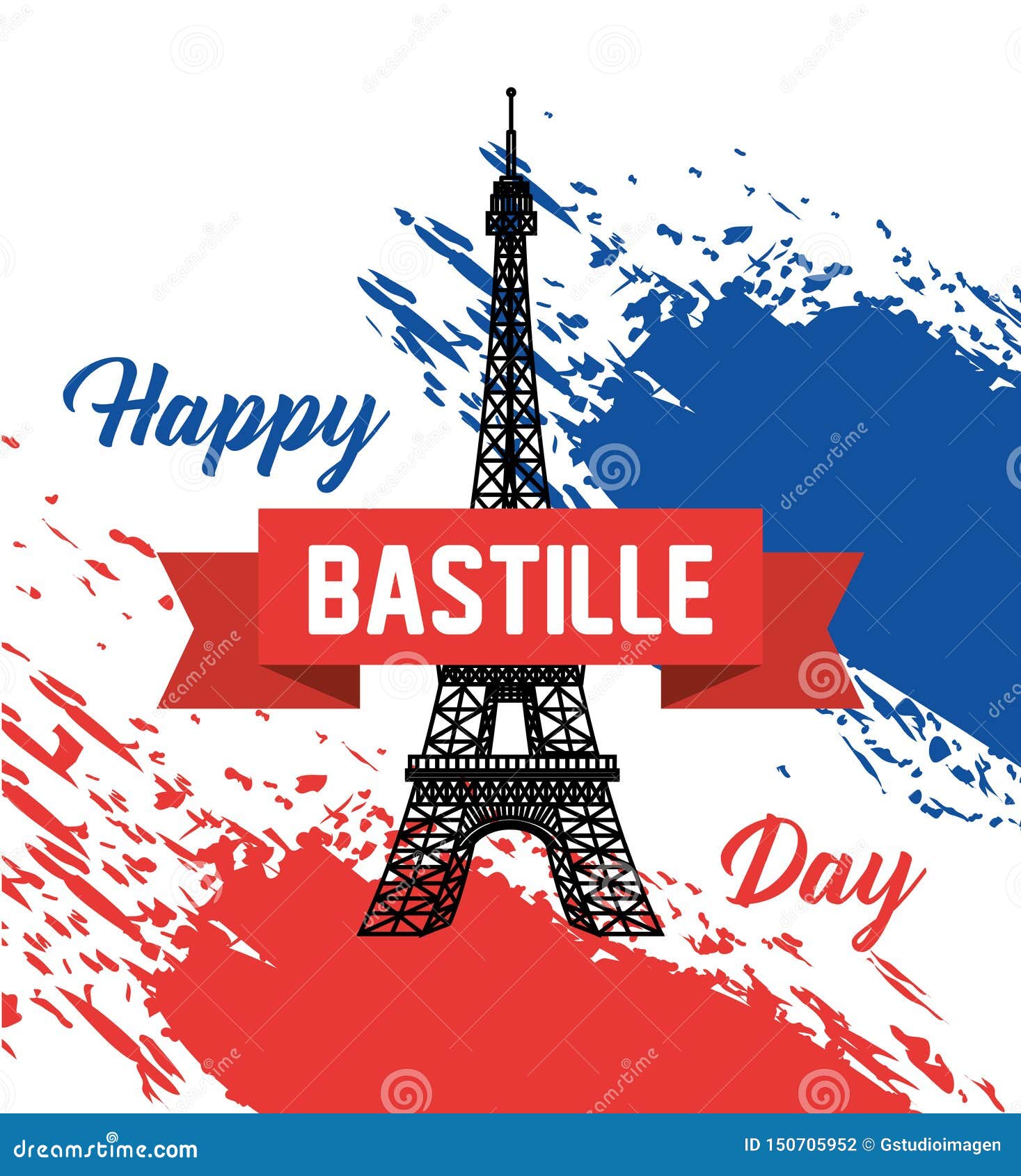 Eiffel Tower with Ribbon and France Flag Stock Illustration ...