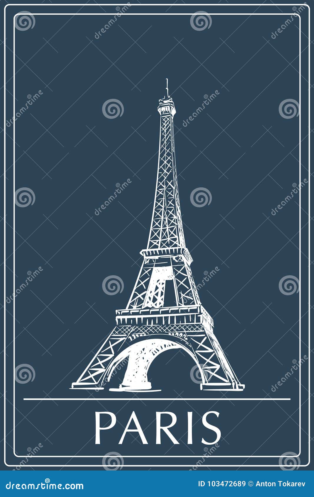 eiffel tower sketch dark blue bg drawn simple style contour background eps vector illustration 103472689