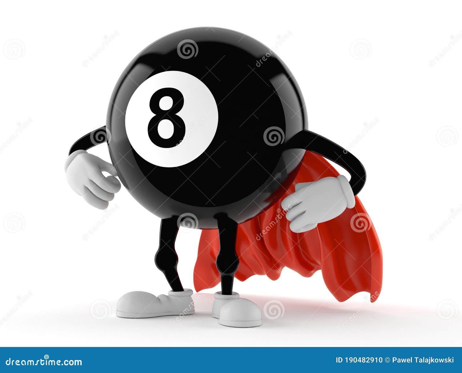 eight ball character with hero cape