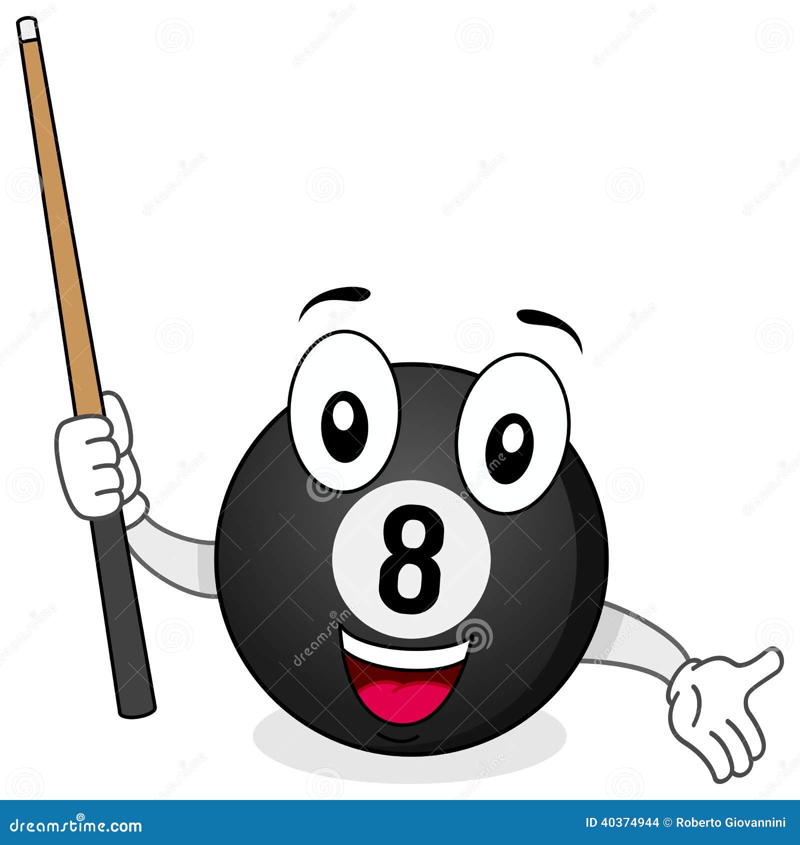 eight billiard ball character with cue
