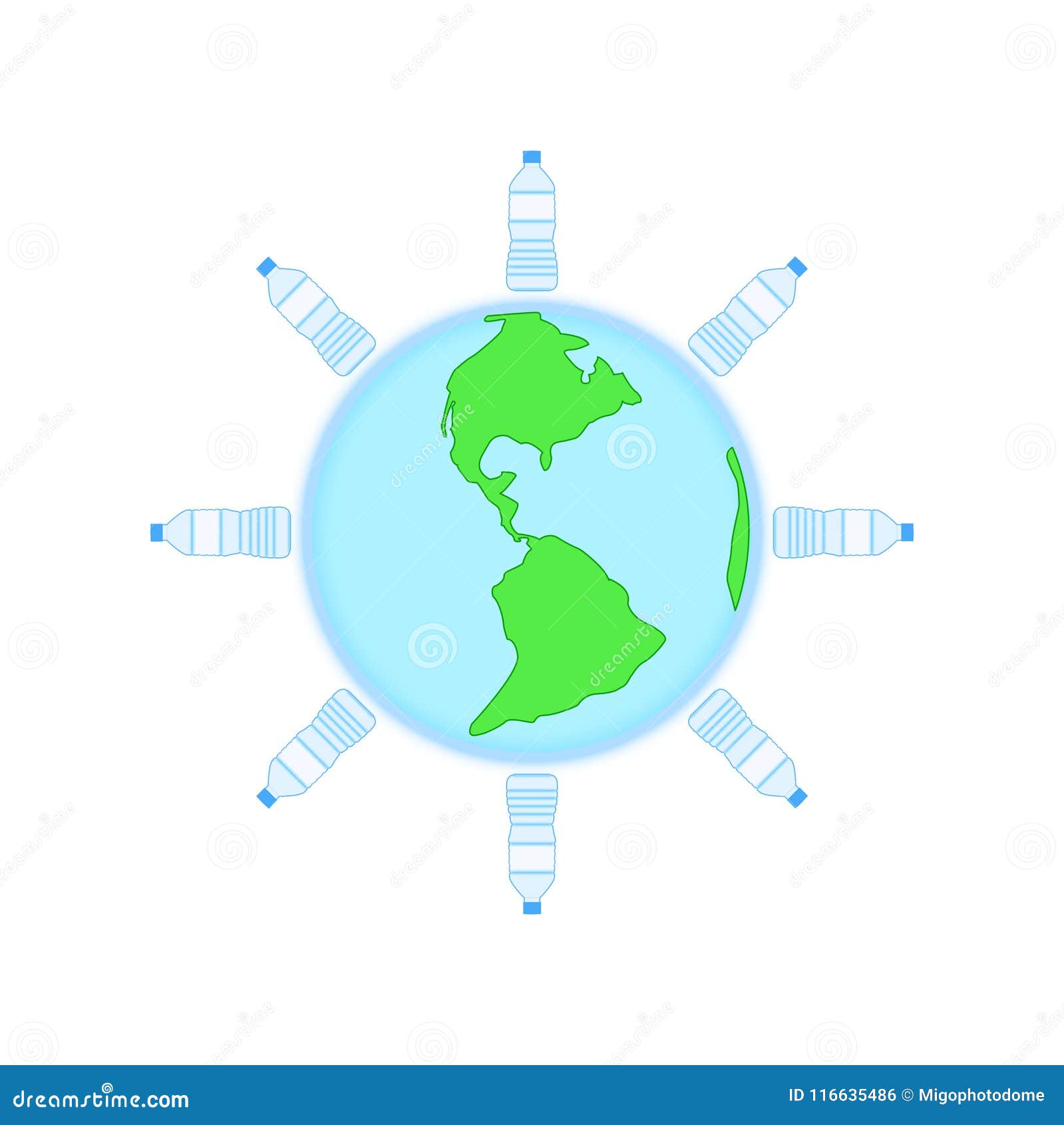 Eight Bottles Around the Globe with Continents Stock Illustration