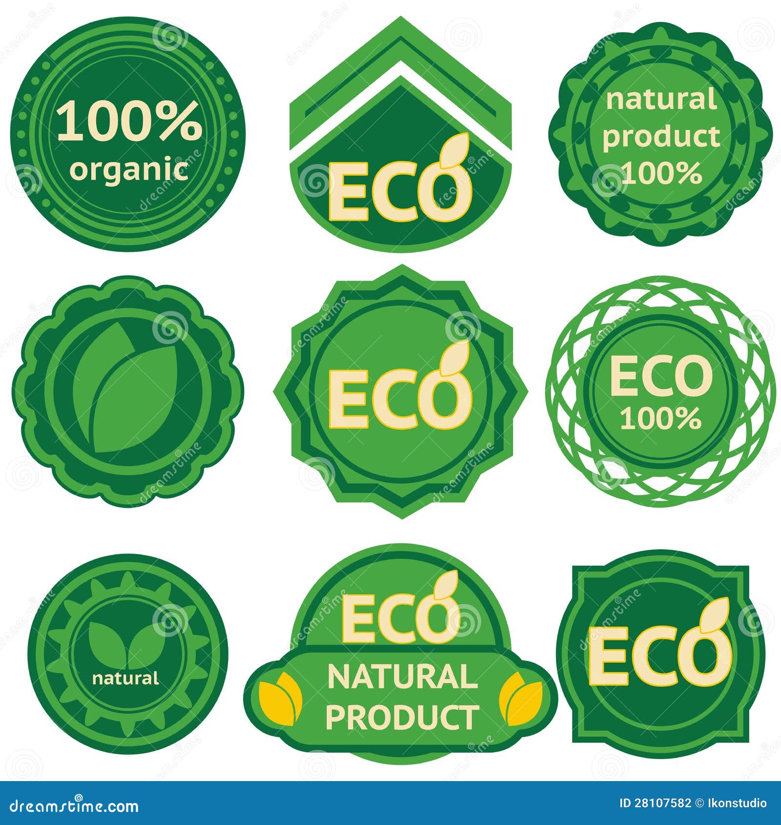 Eight Green Labels for Eco Products Stock Vector Illustration of