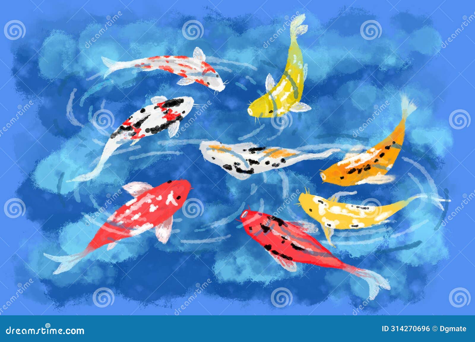 eight koi fish, considered lucky, art