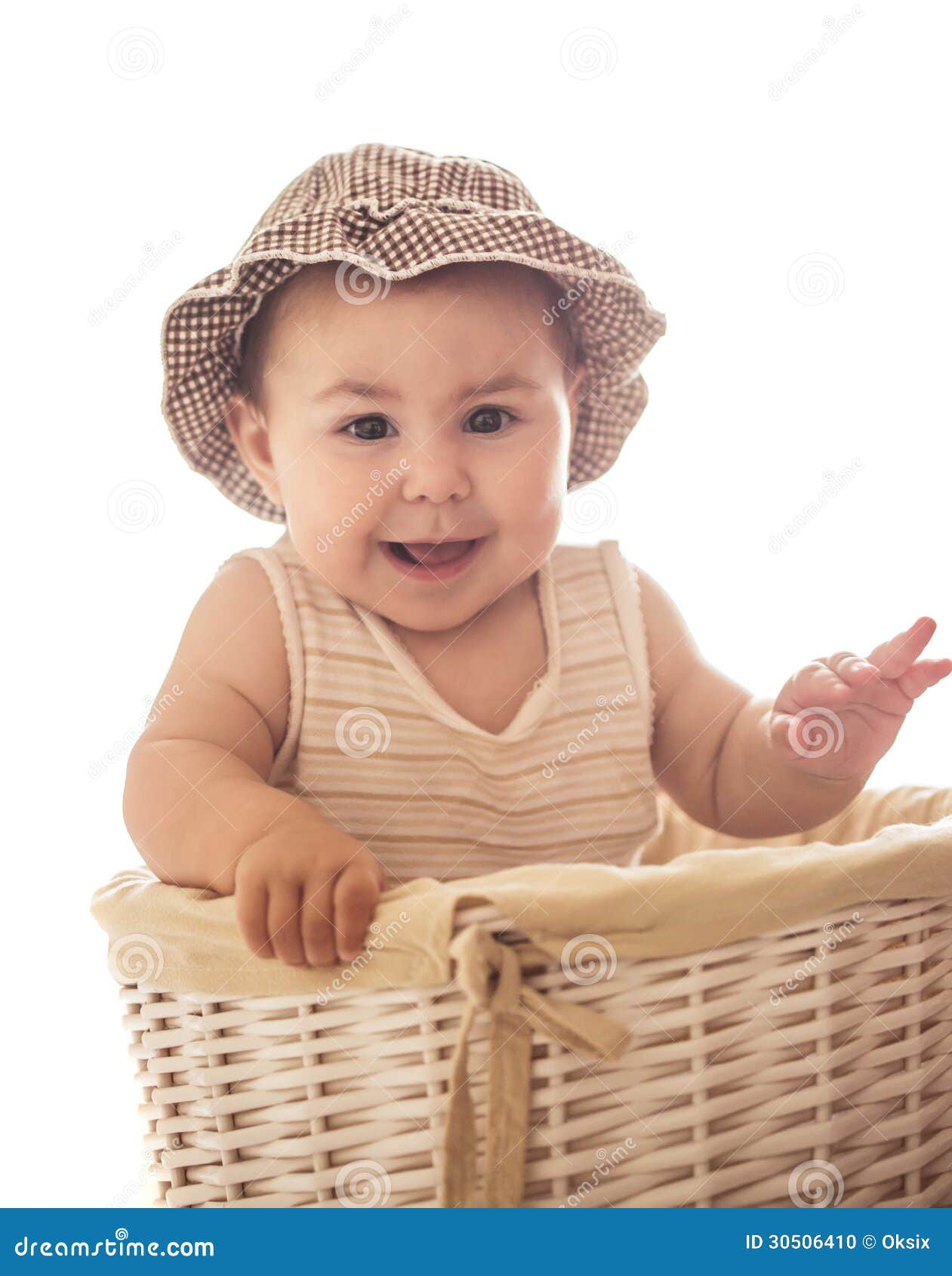 Eight month baby in basket stock photo. Image of month - 30506410