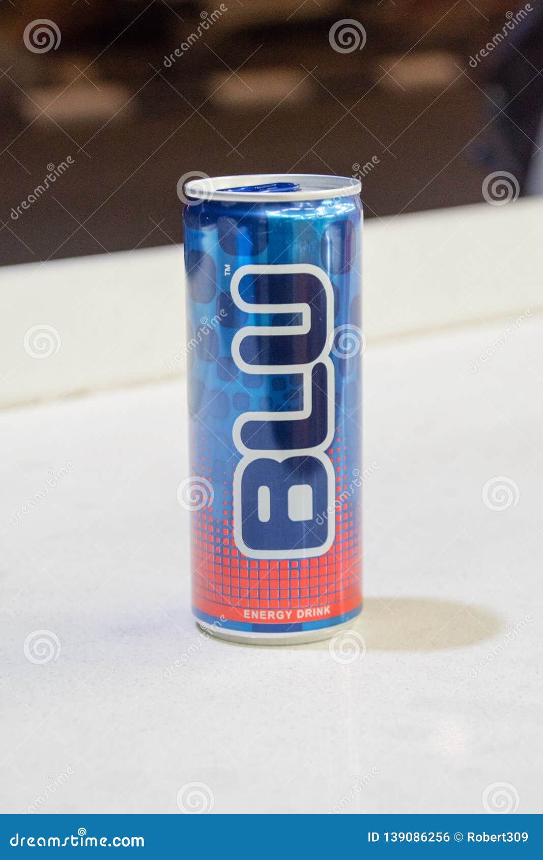 Can of Blu energy drink editorial photo. Image of cool 139086256