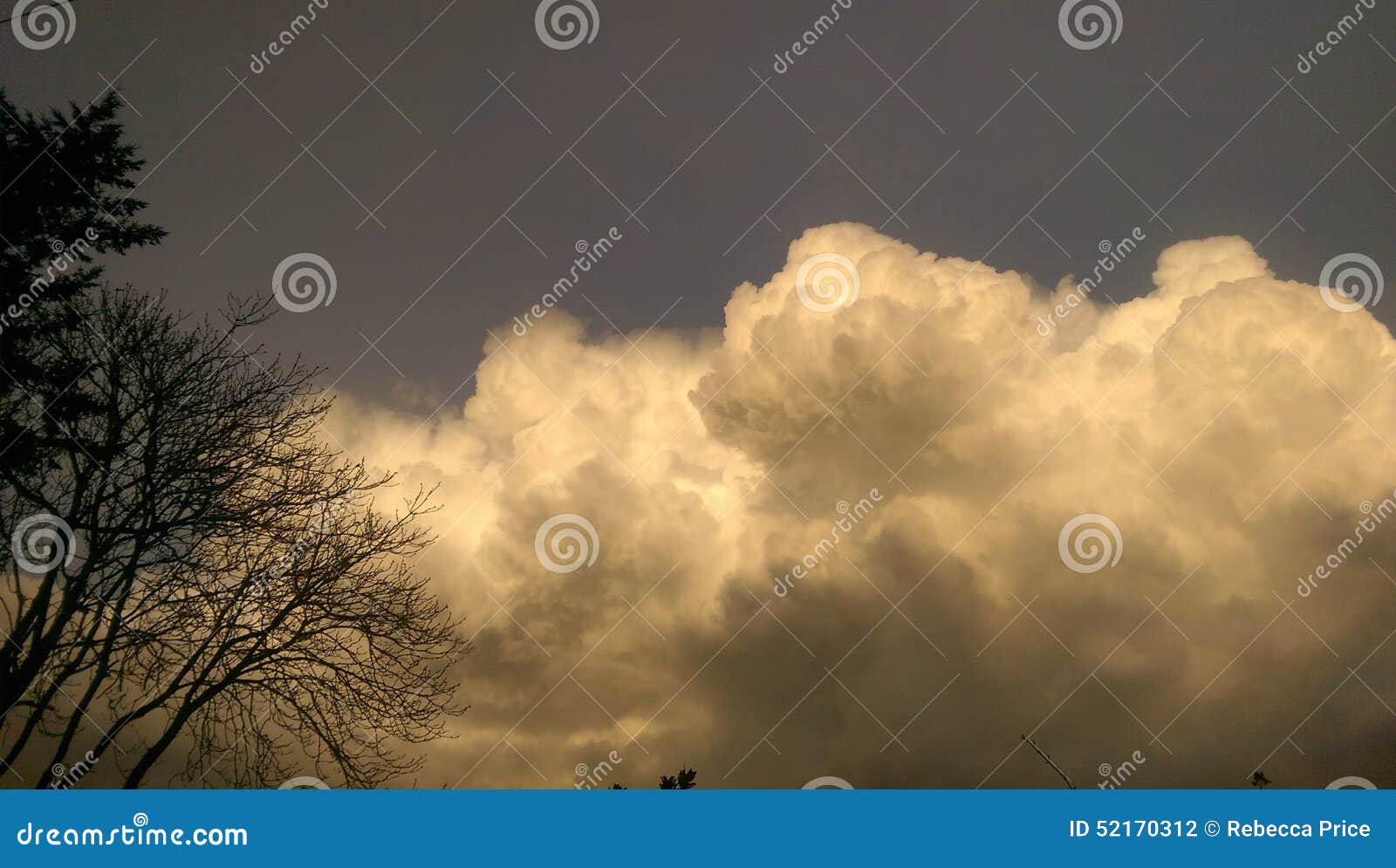 Ein brewin des Sturms. Schöne goldene Wolken vor einem Frühlingsregensturm