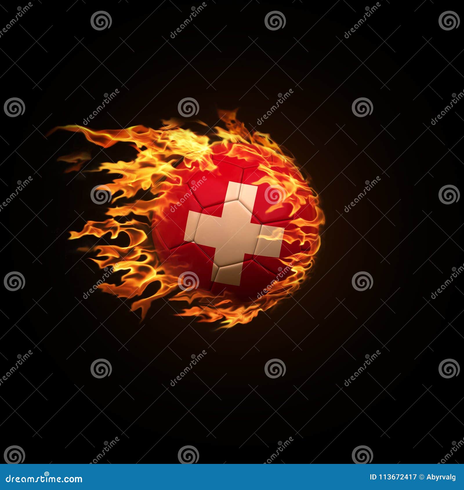 Ein Fussball Mit Der Flagge Von Der Schweiz Brennend Mit Feuer Fli Stock Abbildung Illustration Von Flagge Schweiz