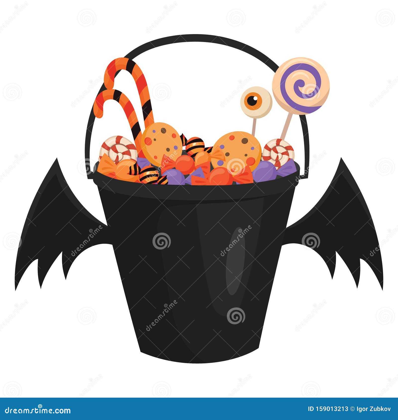 Ein Hallodaer Eimer Mit Fledermausfluflugeln Gefullt Mit Susssussen Cartoon Abbildung Eines Korbes Zu Halloween Vektor Zeichnung Fu Vektor Abbildung Illustration Von Halloween Vektor