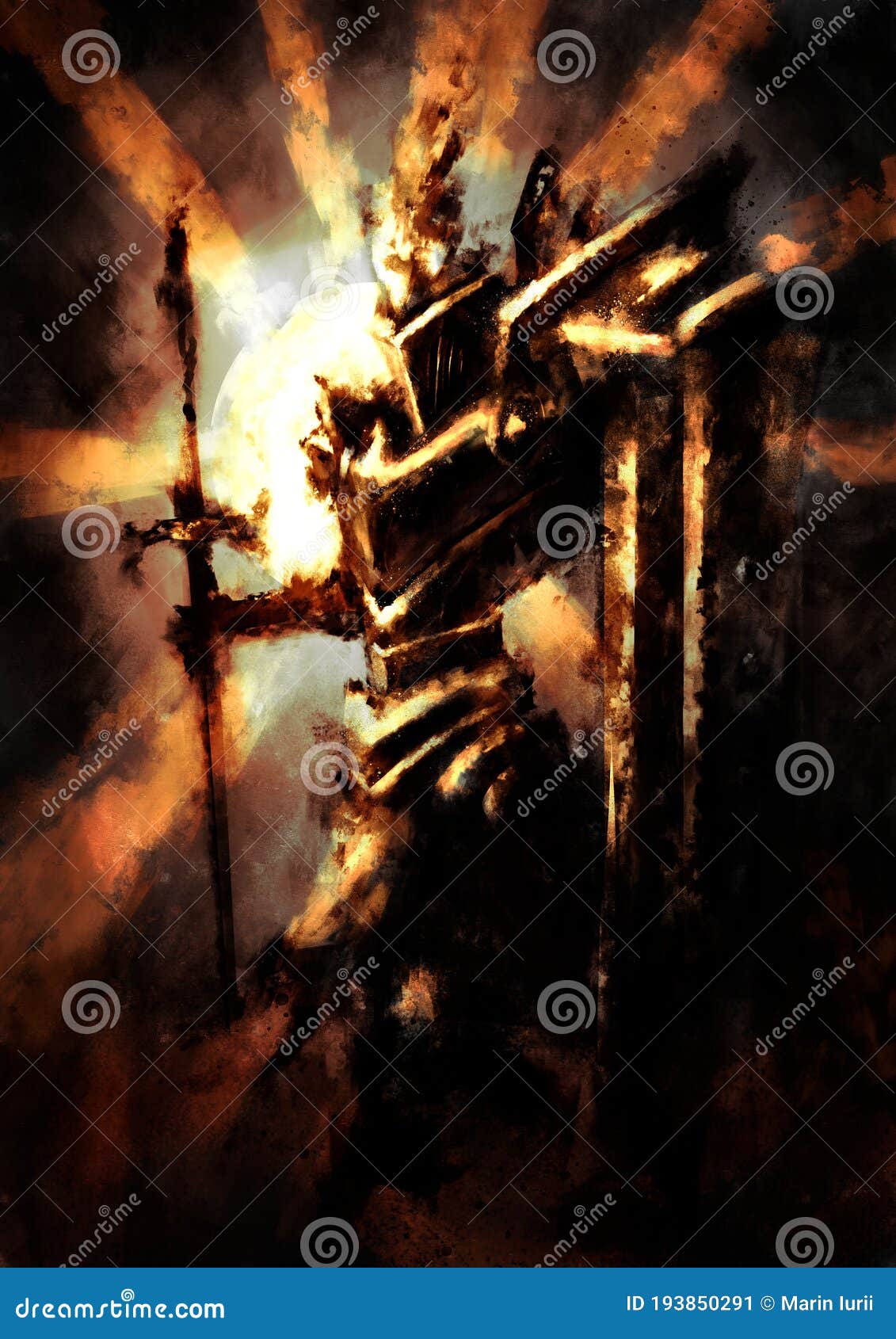 Ein Krieger Mit Einer Schwert in Den Strahlen Der Sonne Göttlichen Stock  Abbildung - Illustration von blatt, geschichte: 193850291