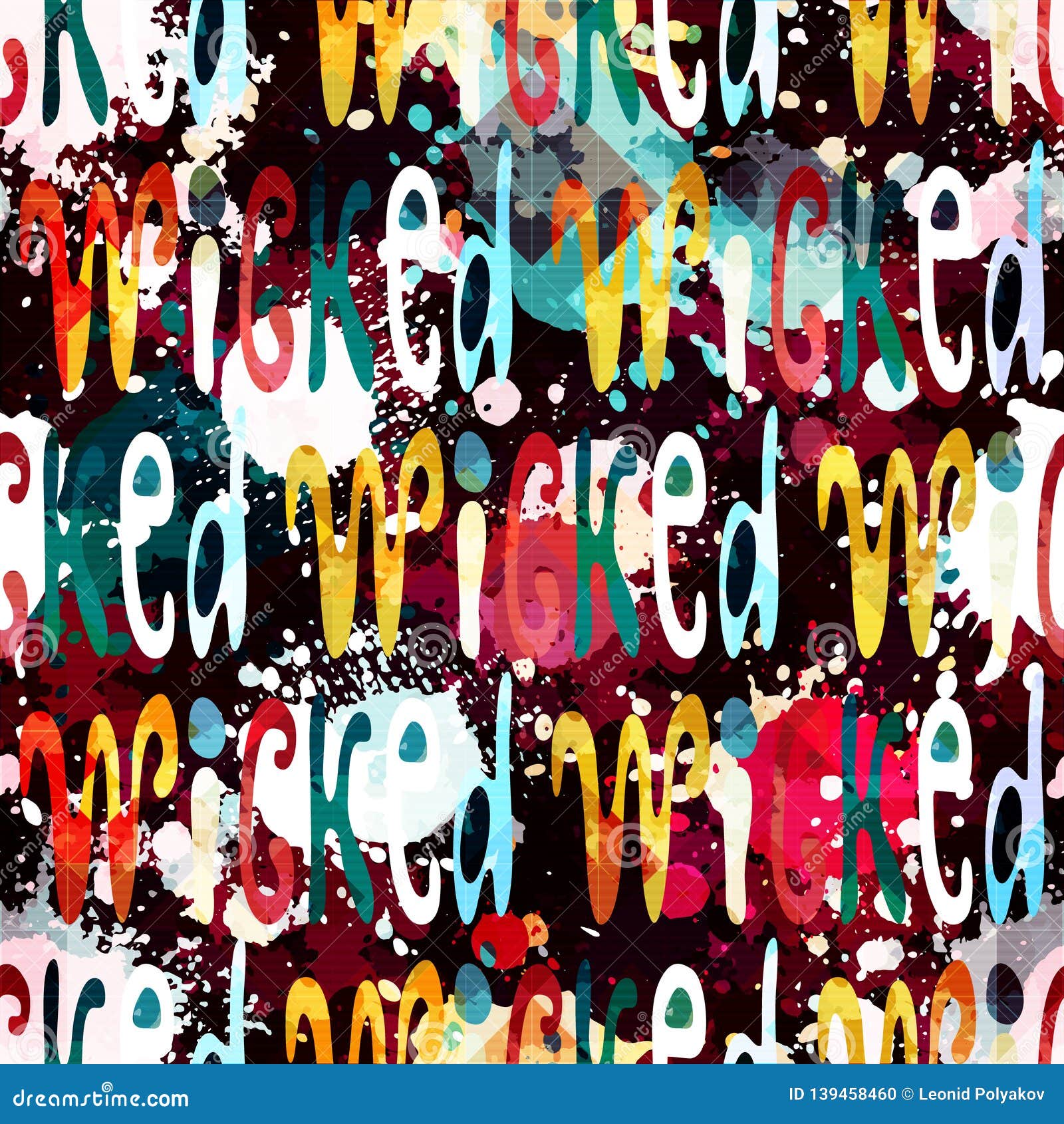 A Seamless Pattern of Words in English in the Style of Graffiti