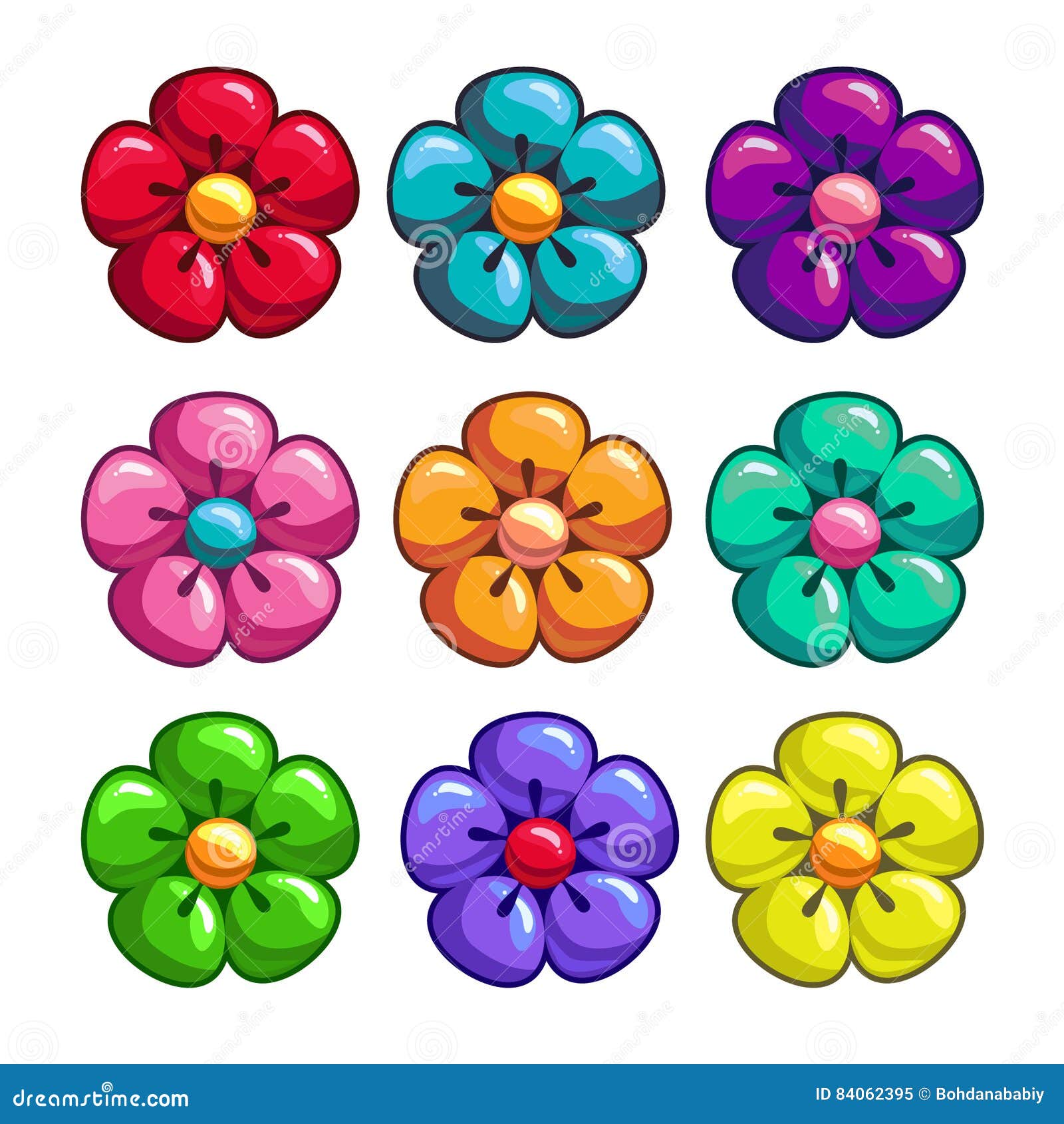 Ein Satz farbige Blumen vektor abbildung. Illustration von auslegung