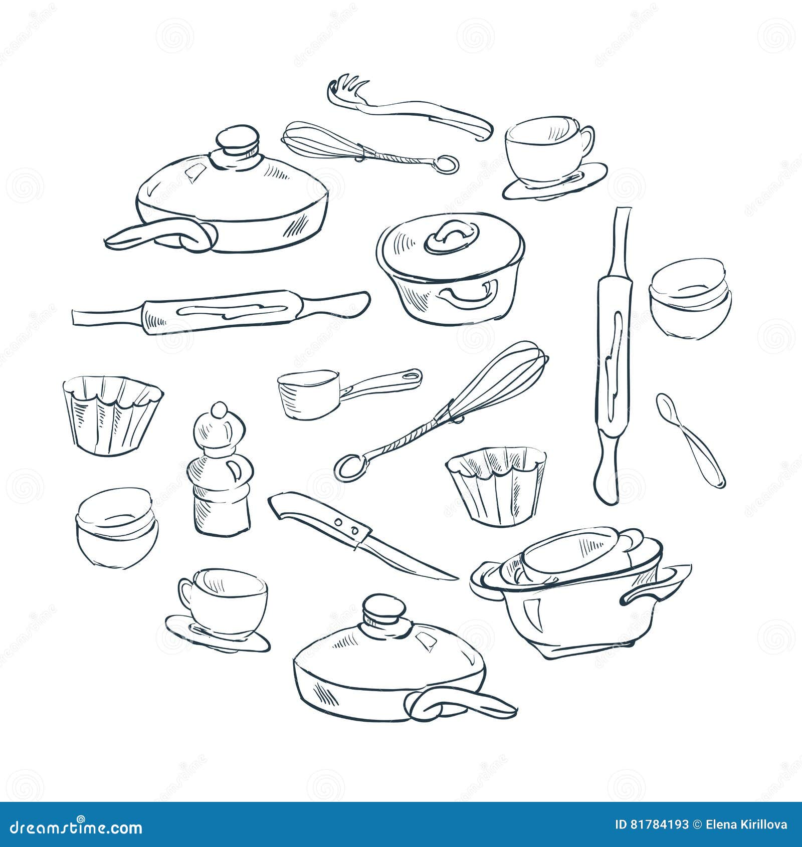 Ein Satz Teller Im Stil Der Skizze Vektor Abbildung - Illustration von