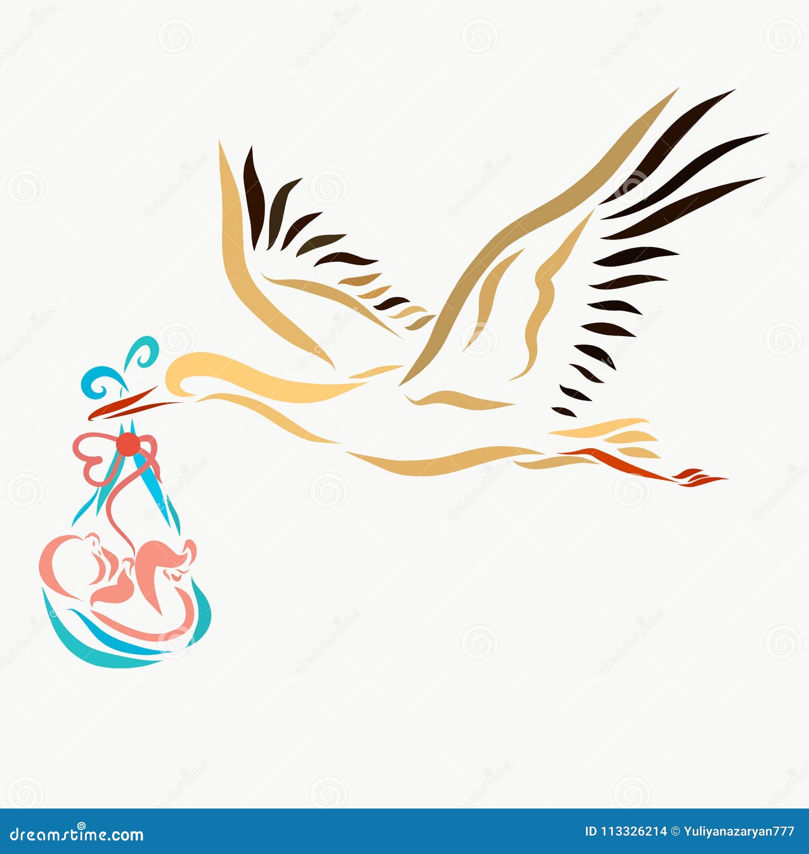 Ein Storch Der Ein Neugeborenes Baby Tragt Stock Abbildung Illustration Von Storch Baby