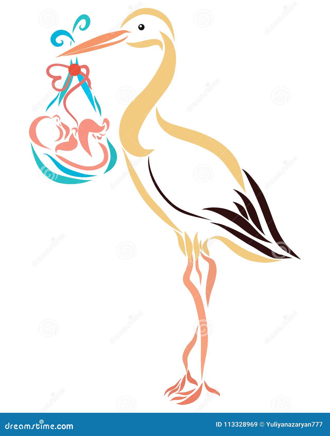 Ein Storch Der Ein Neugeborenes Baby Tragt Stock Abbildung Illustration Von Baby Neugeborenes