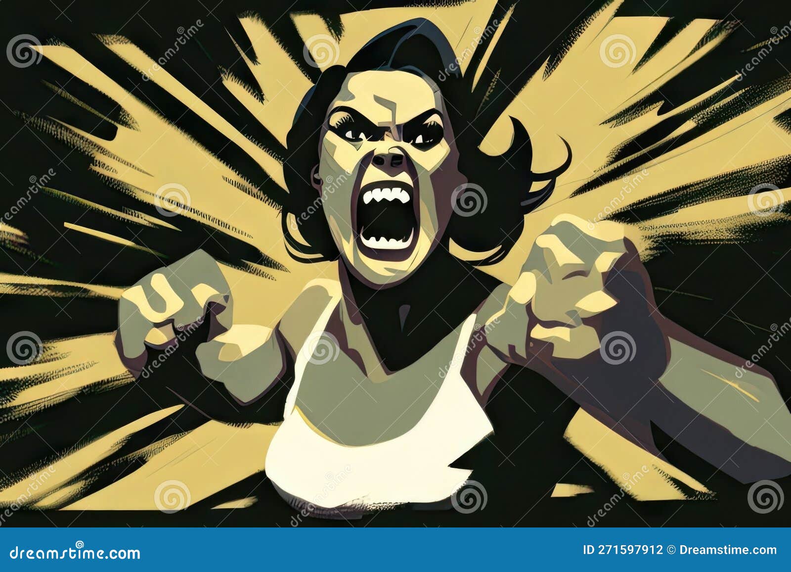 Eine Frau, Die Ihre Fäuste Frustriert, Ihre Augen Vor Wut Flattert.  Kunstmalerei. Ai Generation Stock Abbildung - Illustration von obacht, augen:  271597912
