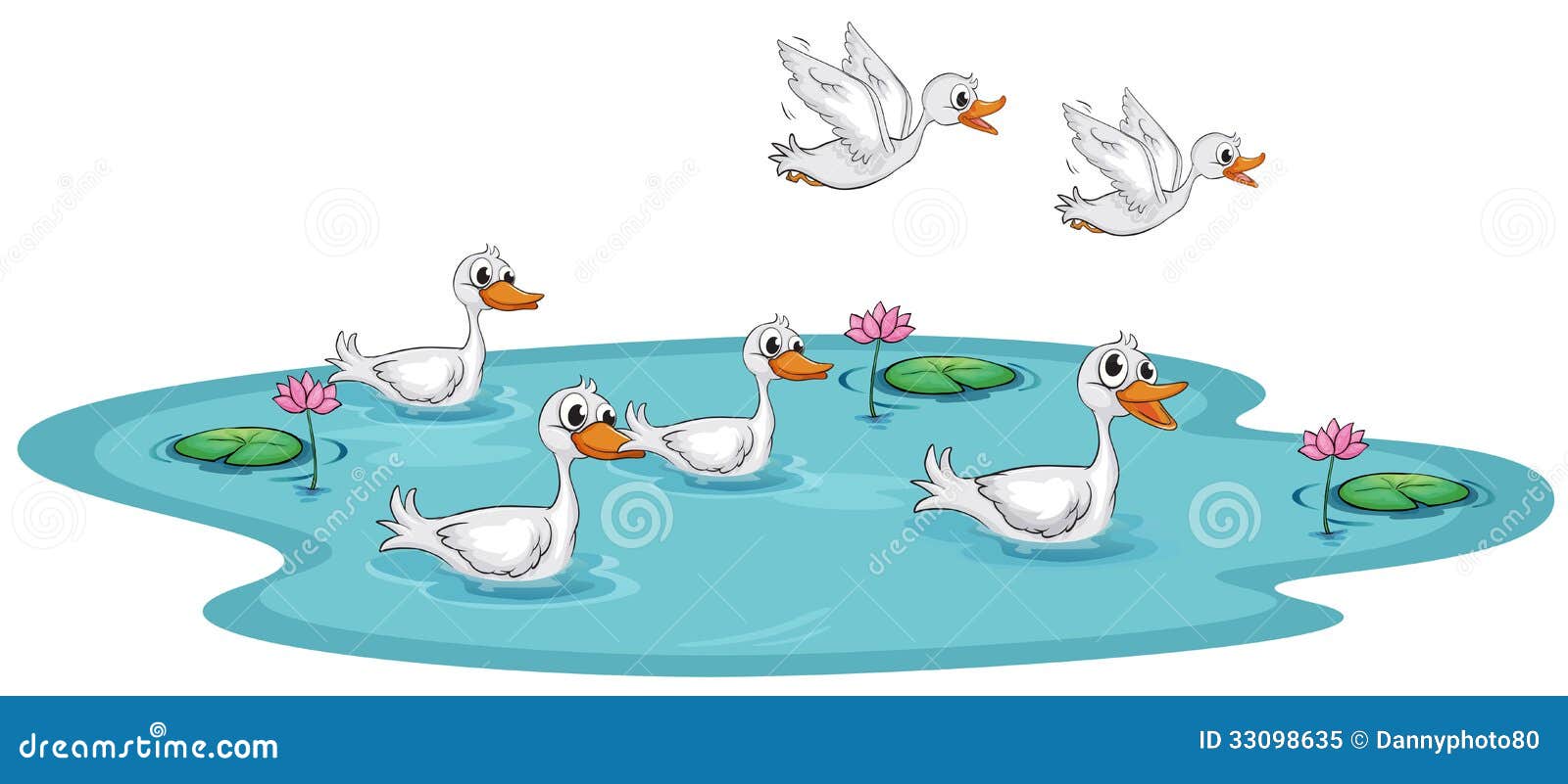 Eine Gruppe Enten in Dem Teich Vektor Abbildung Illustration von