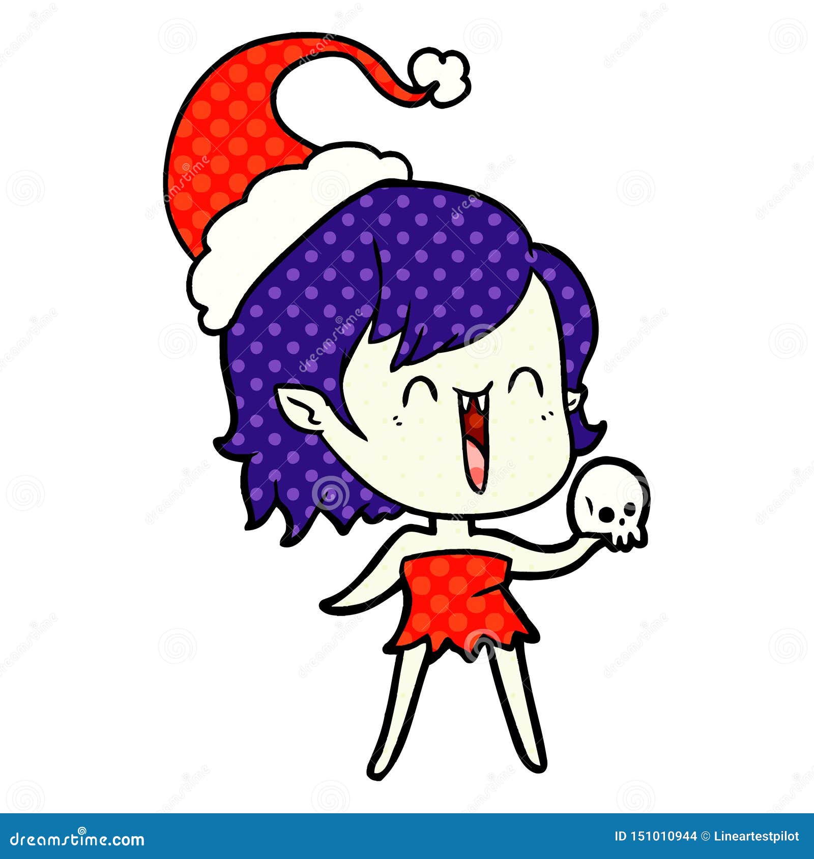 Eine Kreative Susse Comic Style Abbildung Eines Glucklichen Vampirmadchens Mit Santa Hut Vektor Abbildung Illustration Von Kreative Style