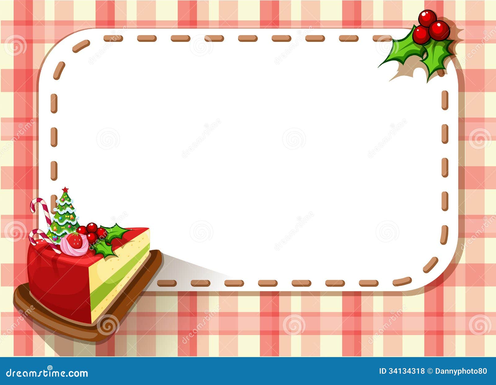 Eine leere Karte mit einer Scheibe eines Kuchens und der Poinsettiaanlage